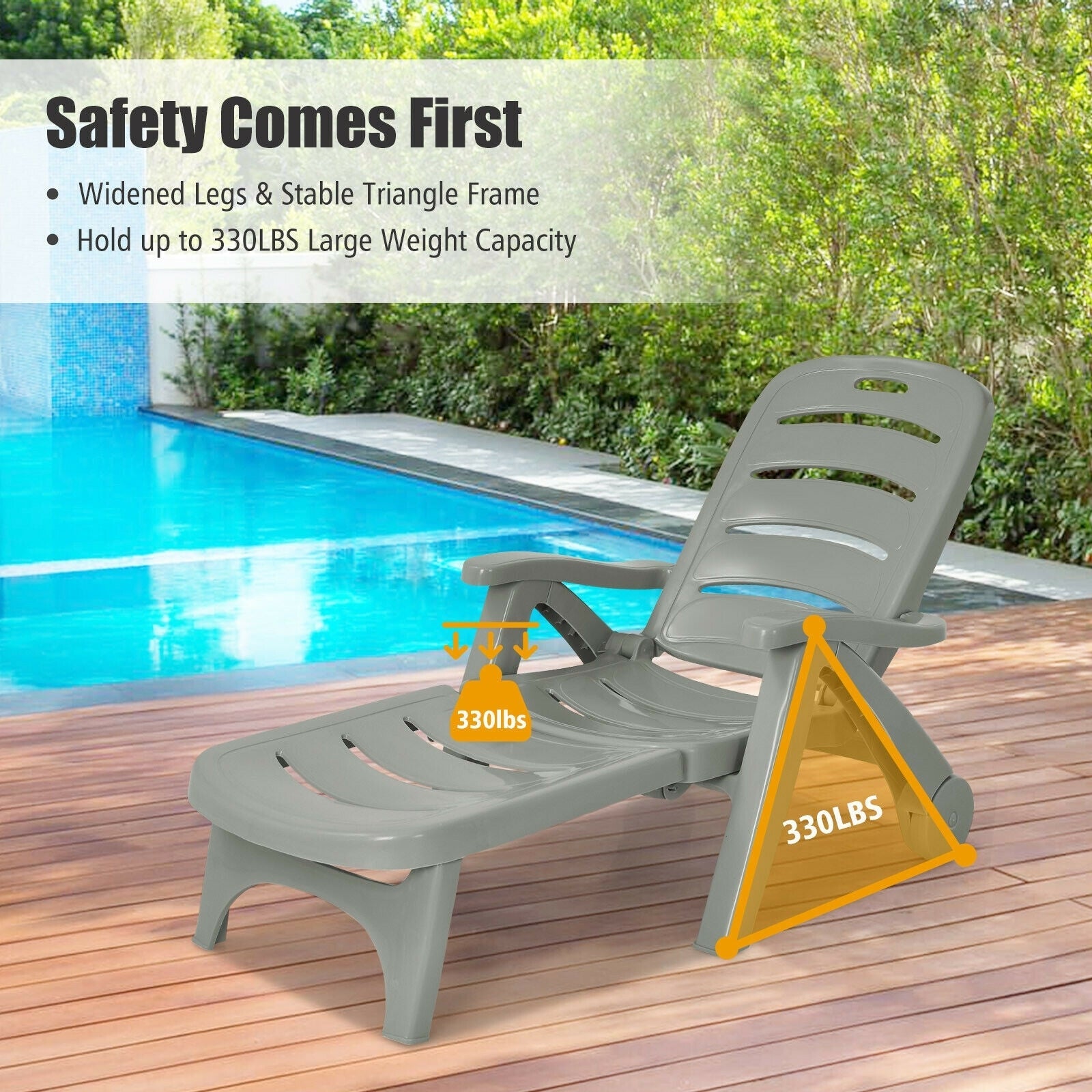 5 Position Adjustable Folding Lounger Chaise Chair-Gray