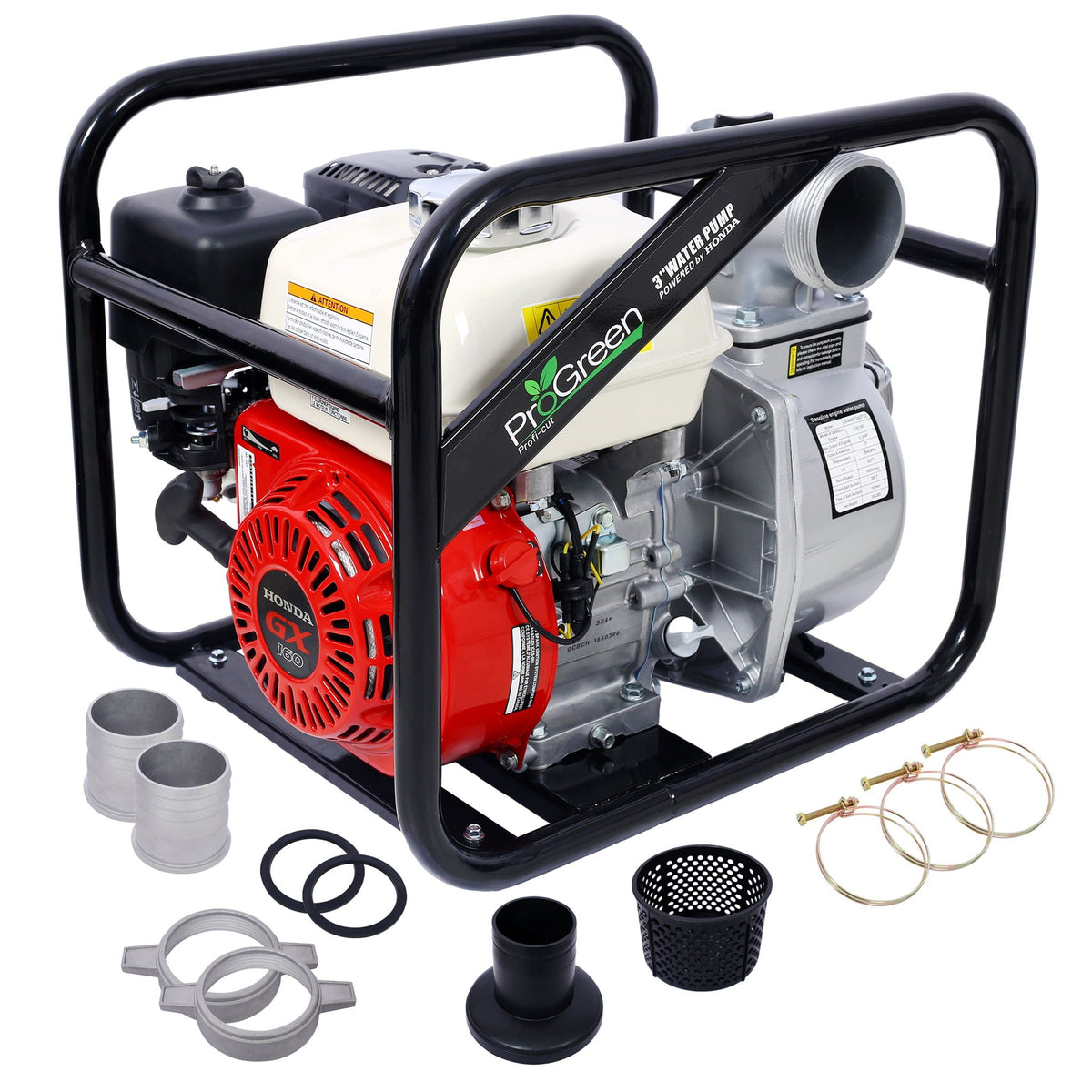 3" Water Pump with GX160 Honda Engine and 264 GPM Output - Black/Red