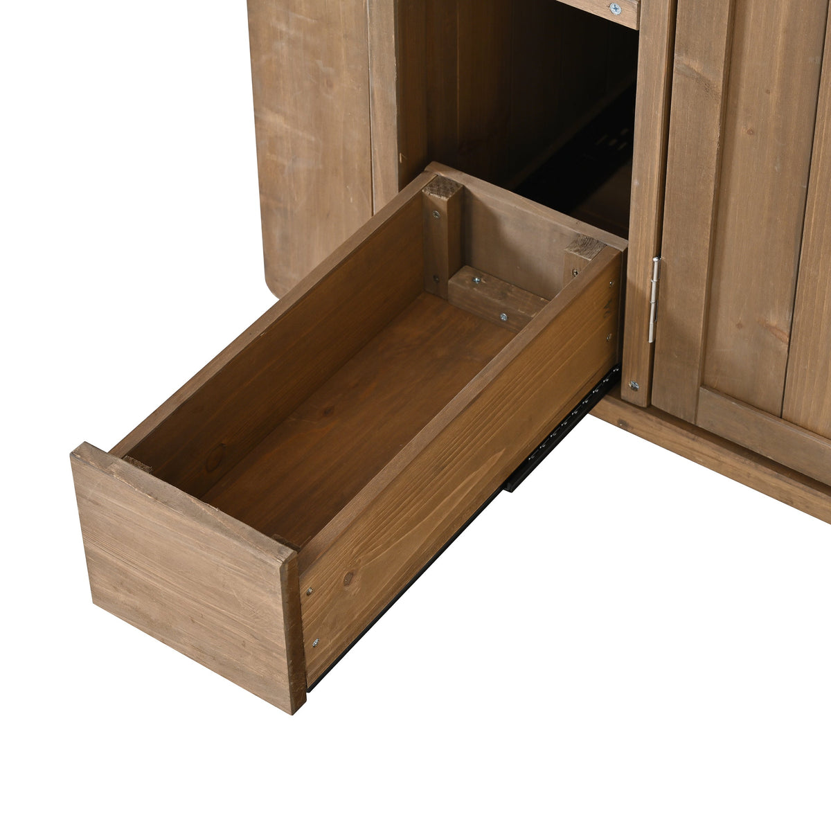 Farmhouse Rolling Outdoor Kitchen Cart with Stainless Steel Top - Natural Wood