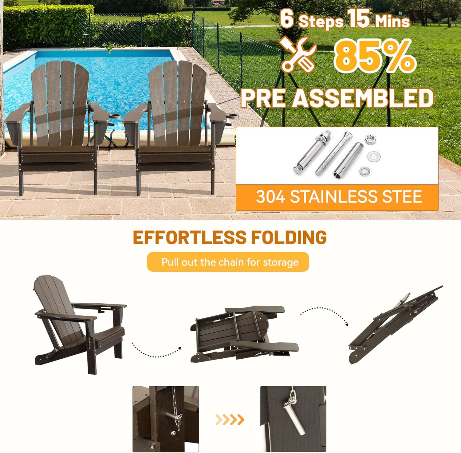 Adirondack Chairs Set of 2 with Cup Holder - Brown HDPE Outdoor Chairs