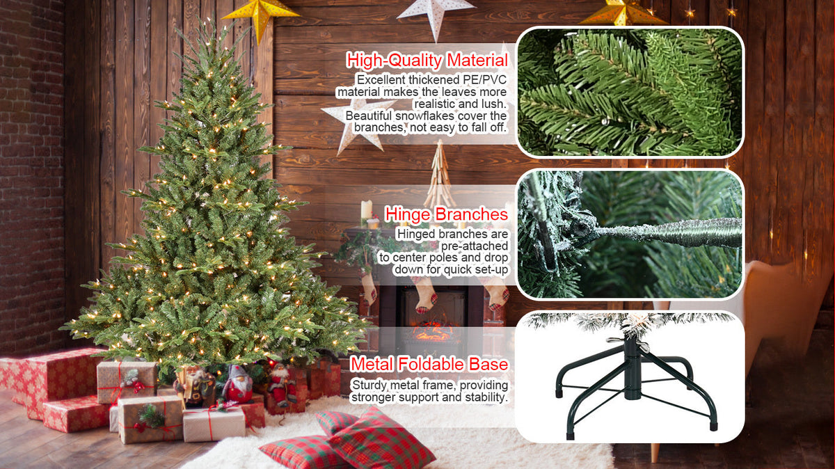 Full-Bodied Pre-Lit Evergreen Christmas Tree with 350 Warm White Lights - Green