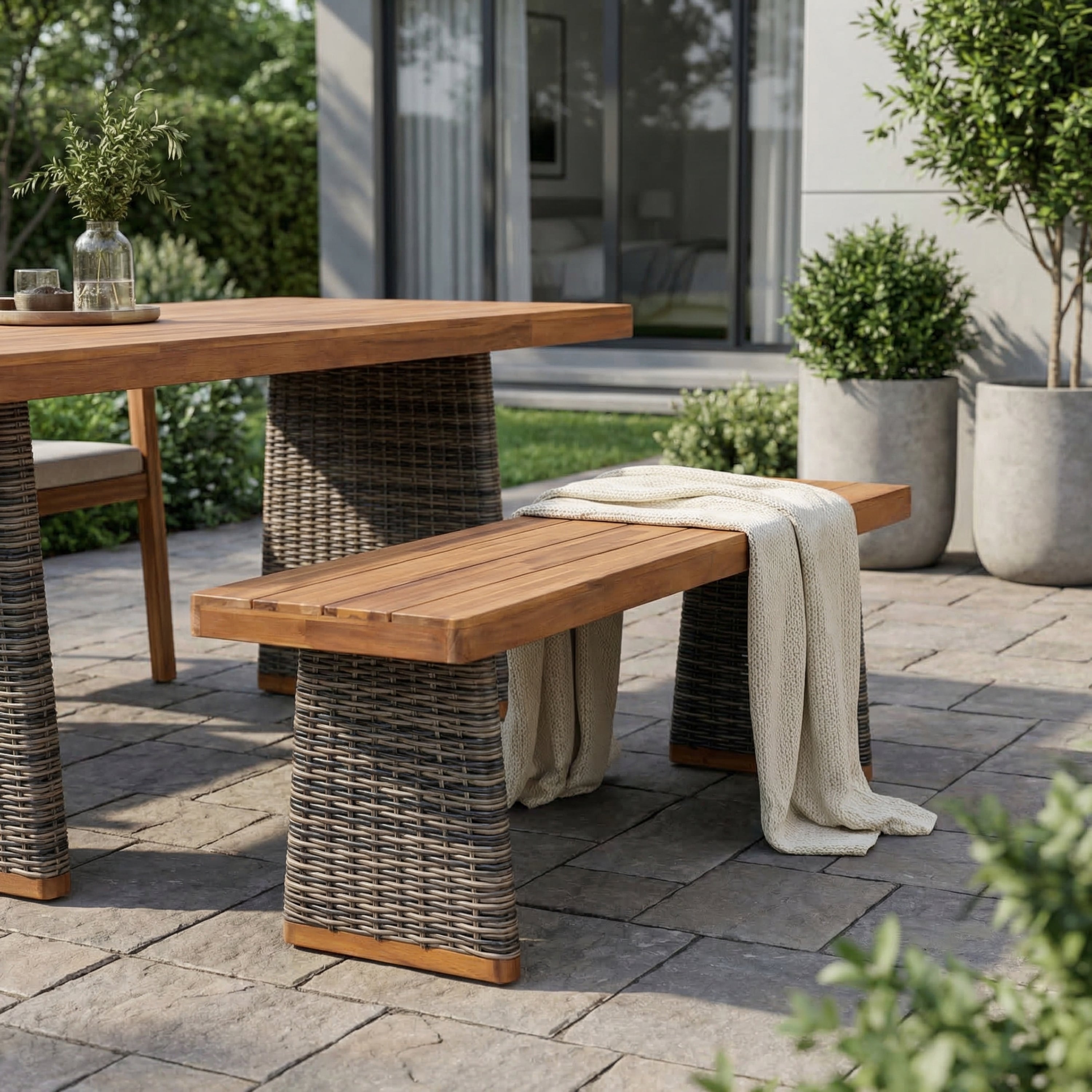 Outdoor 1pcs Acacia Wood Bench, Teak Finish