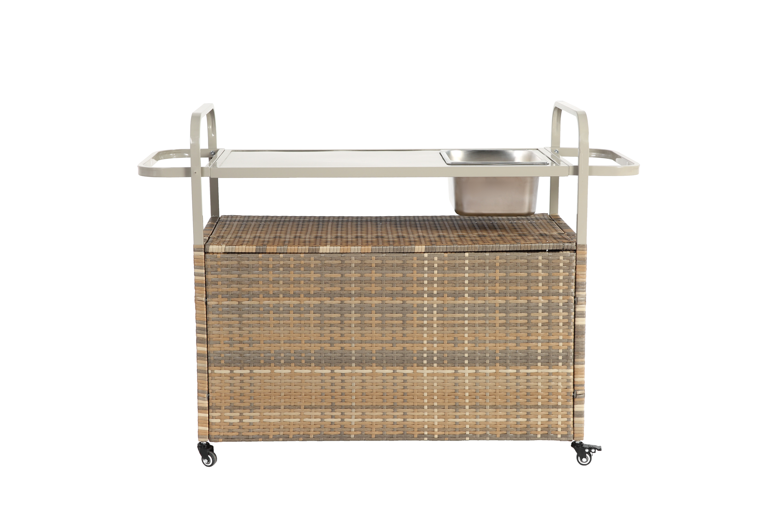 Outdoor Bar Table with Wicker Cabinet and Steel Top