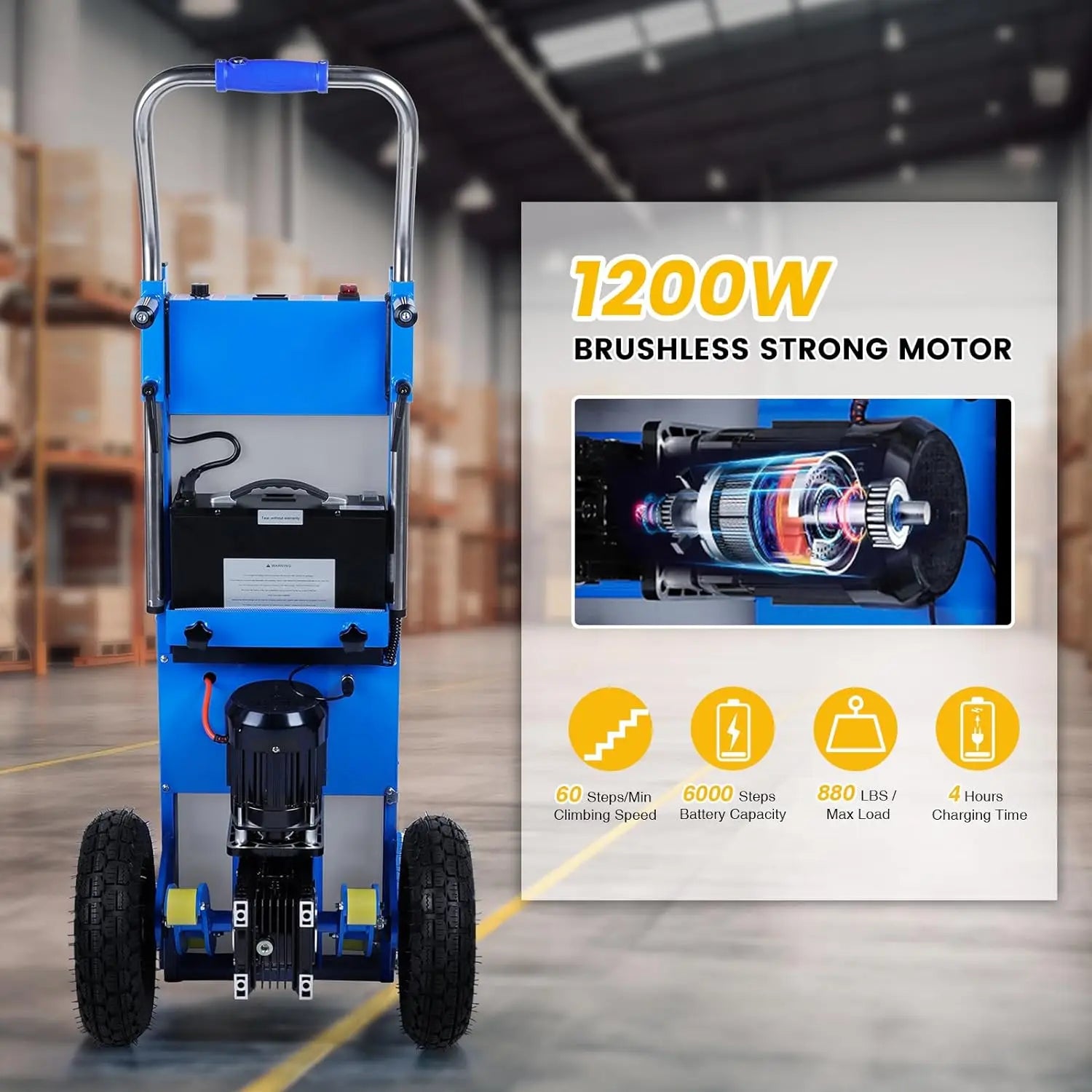 Electric Stair Climbing Dolly with 1200W Motor 880 lb Capacity