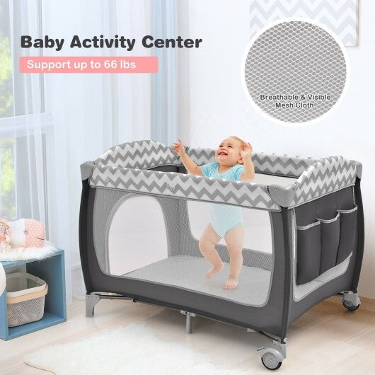 3-in-1 Portable Baby Playard with Zippered Door and Toy Bar-Blue