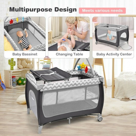 3-in-1 Portable Baby Playard with Zippered Door and Toy Bar-Blue