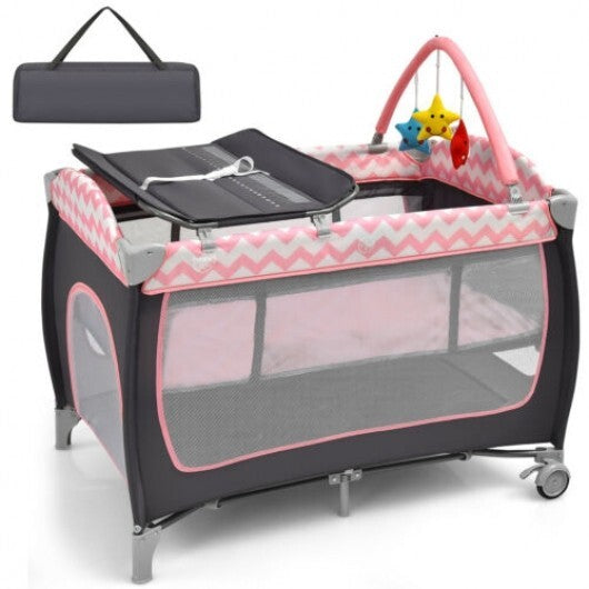 3-in-1 Portable Baby Playard with Zippered Door and Toy Bar-Blue