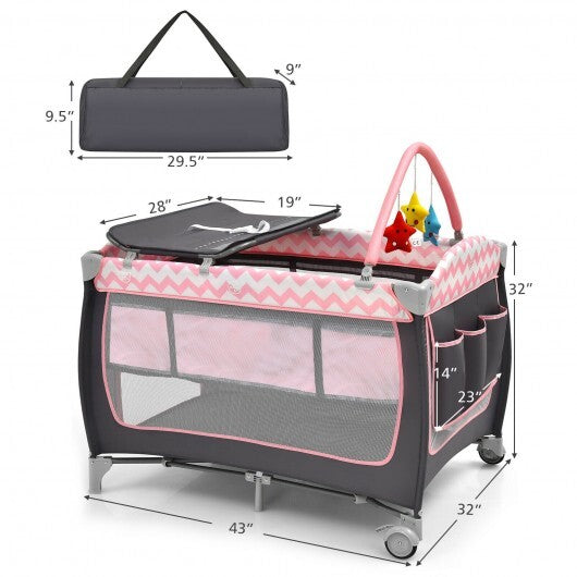 3-in-1 Portable Baby Playard with Zippered Door and Toy Bar-Blue