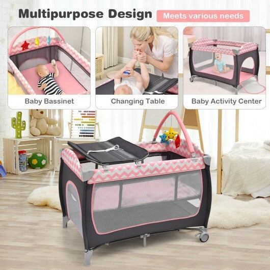 3-in-1 Portable Baby Playard with Zippered Door and Toy Bar-Blue