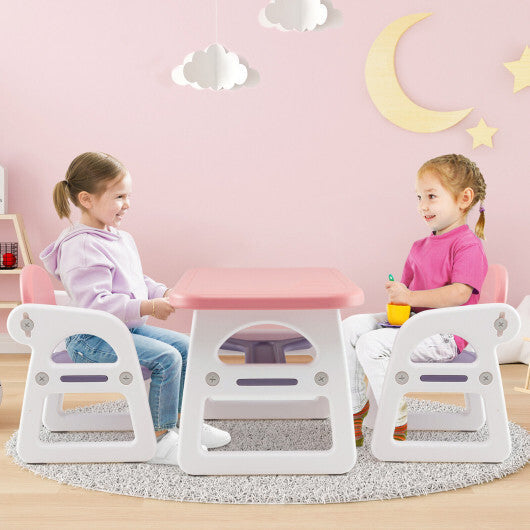 Kids Table and Chair Set with Building Blocks-Pink & Purple