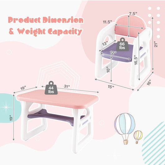 Kids Table and Chair Set with Building Blocks-Pink & Purple