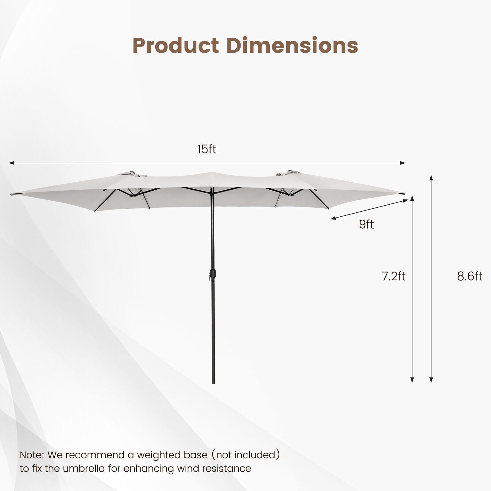 15 Feet Double-Sized Patio Umbrella with Crank Handle and Vented Tops-Beige