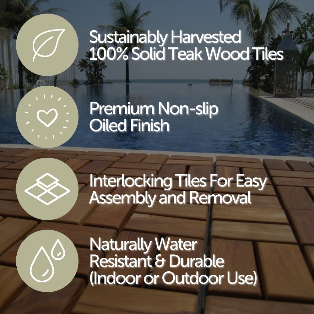 Calgary Oiled Teak Outdoor Interlocking Tiles, 18 Slat (10 sq ft)