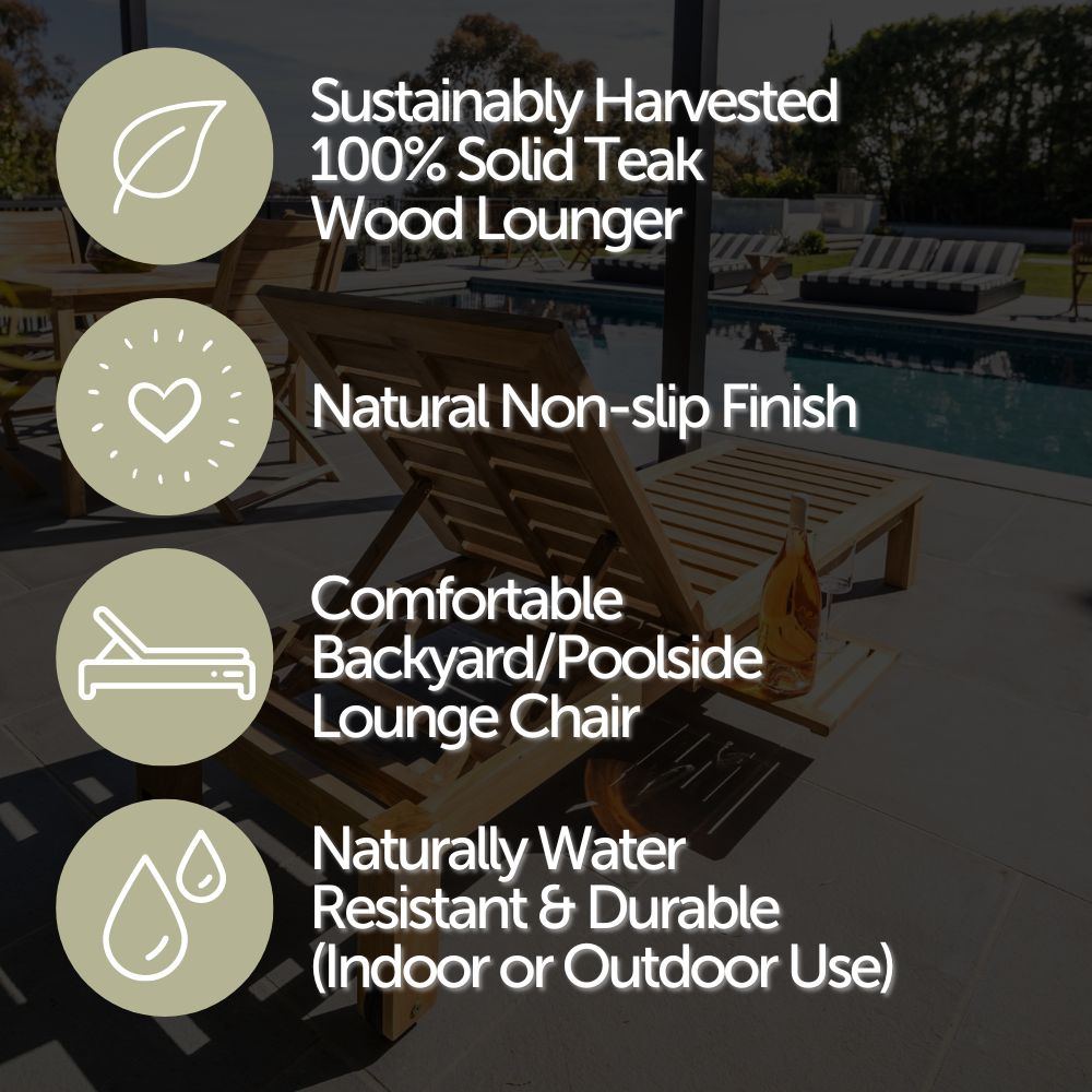 Cancun Natural Teak Outdoor Chaise Lounger with Side Table