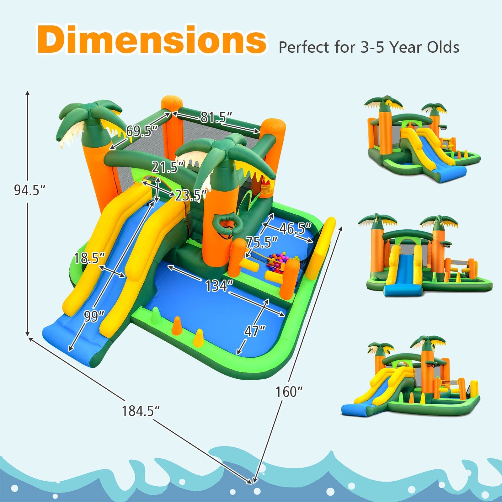 Big Inflatable Bounce House with Slide and Ball Pits for Indoor and Outdoor with 735W Blower