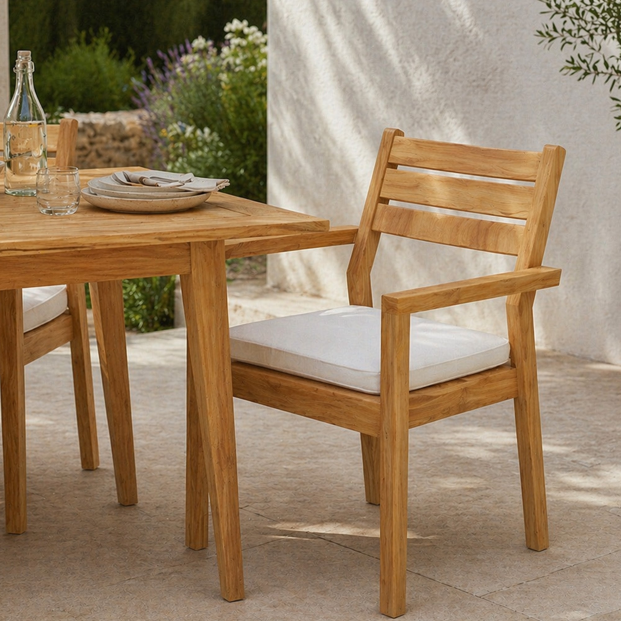 Oslo Natural Teak Outdoor Dining Chair (Set of 2 with Cushions)