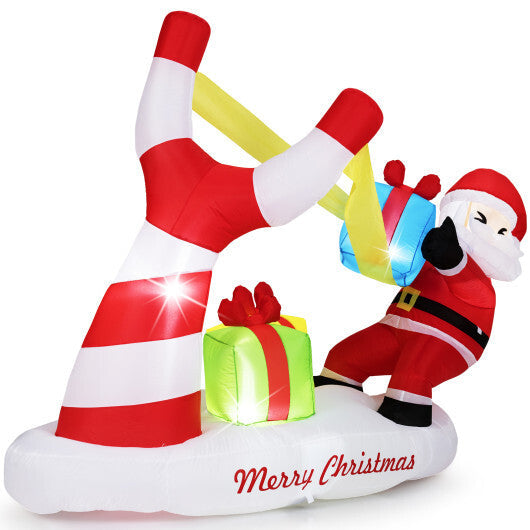 7 Feet Christmas Inflatables Santa with Slingshot and Built-in LED Lights Outdoor Decoration