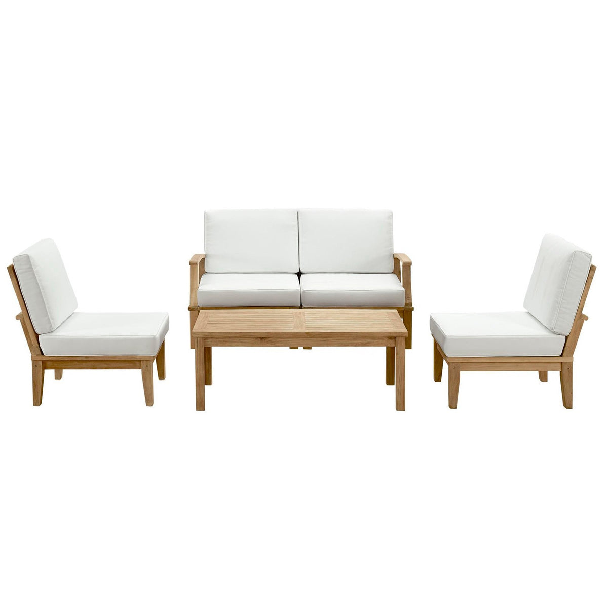 Marina 5 Piece Outdoor Patio Teak Set by Modway - Natural Gray / Natural Navy / Natural White (EEI-1477)