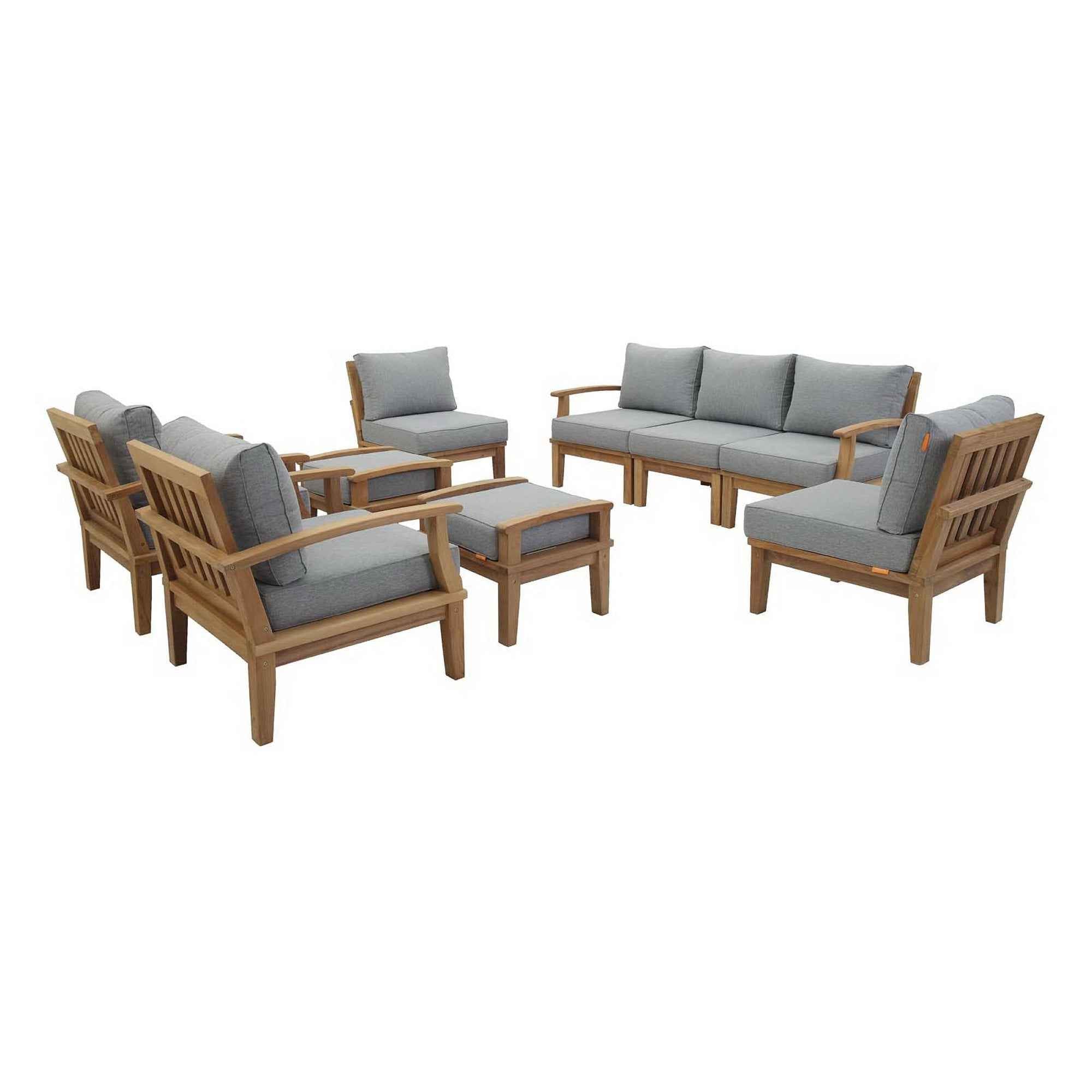 Patio Elegance Outdoor Lounge Set - Marina 9-Piece Teak Collection by Modway
