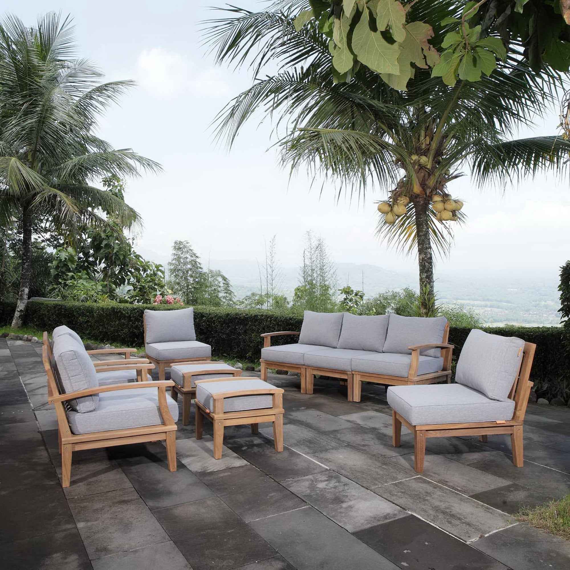 Patio Elegance Outdoor Lounge Set - Marina 9-Piece Teak Collection by Modway