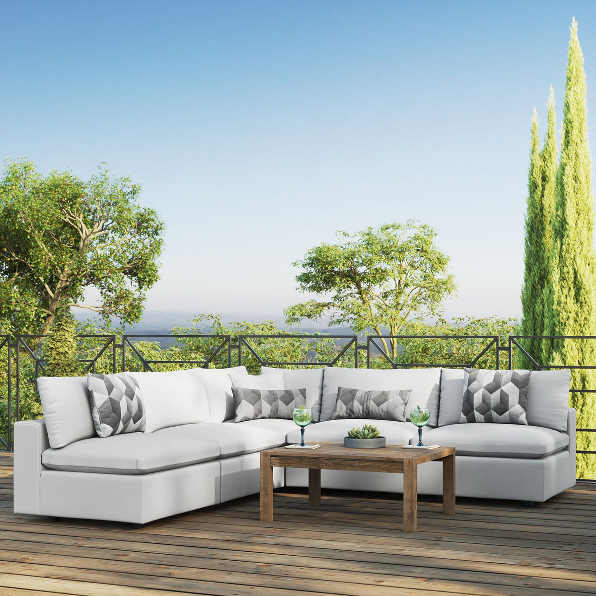 Commix 5-Piece Outdoor Patio Sectional Sofa by Modway - Charcoal / White (EEI-5587)