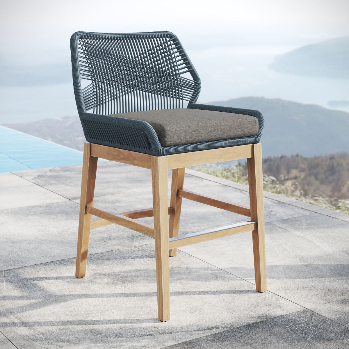 Wellspring Outdoor Patio Teak and Rope Counter Stool by Modway