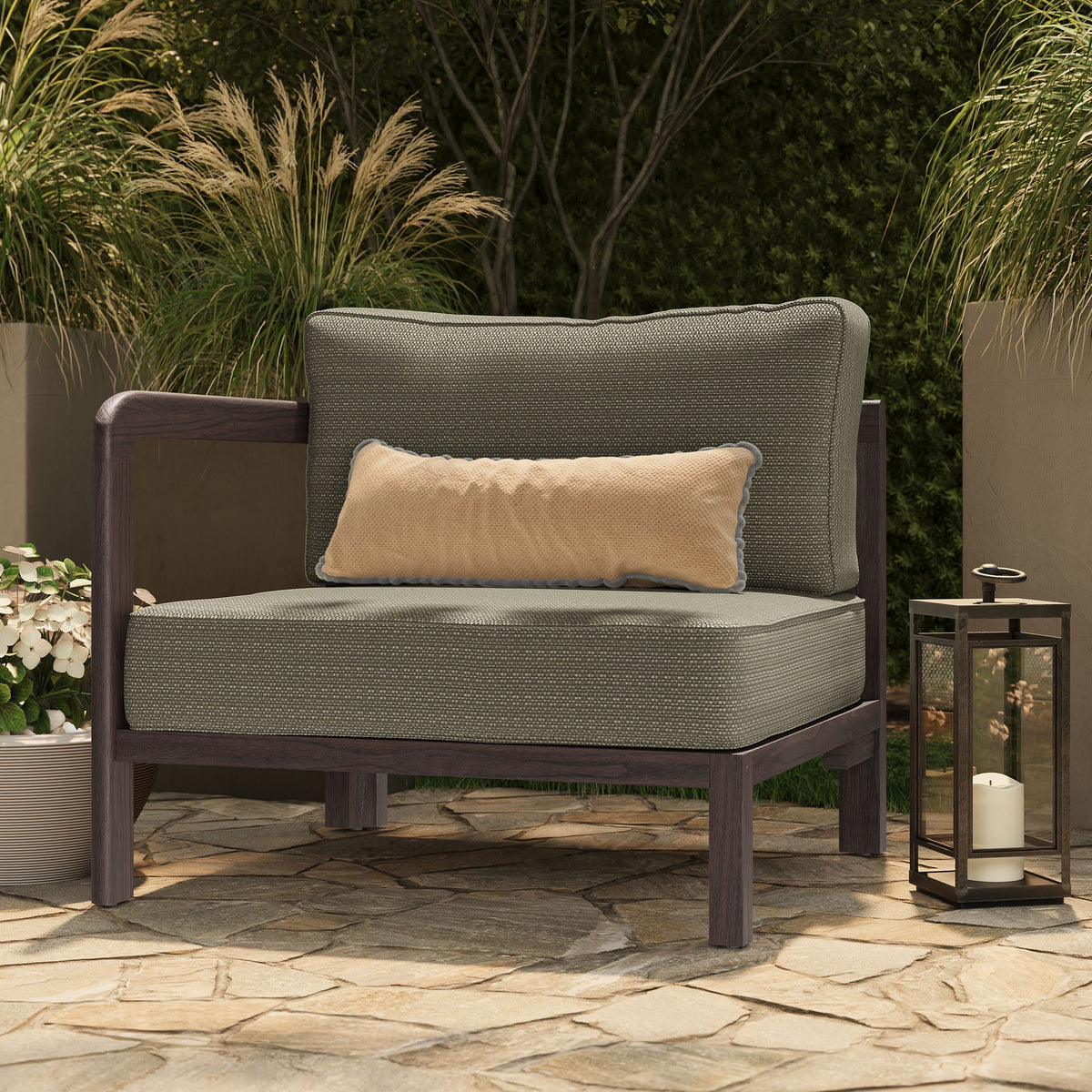 Kona Outdoor Patio Teak Wood Left-Arm Facing Modular Armchair by Modway