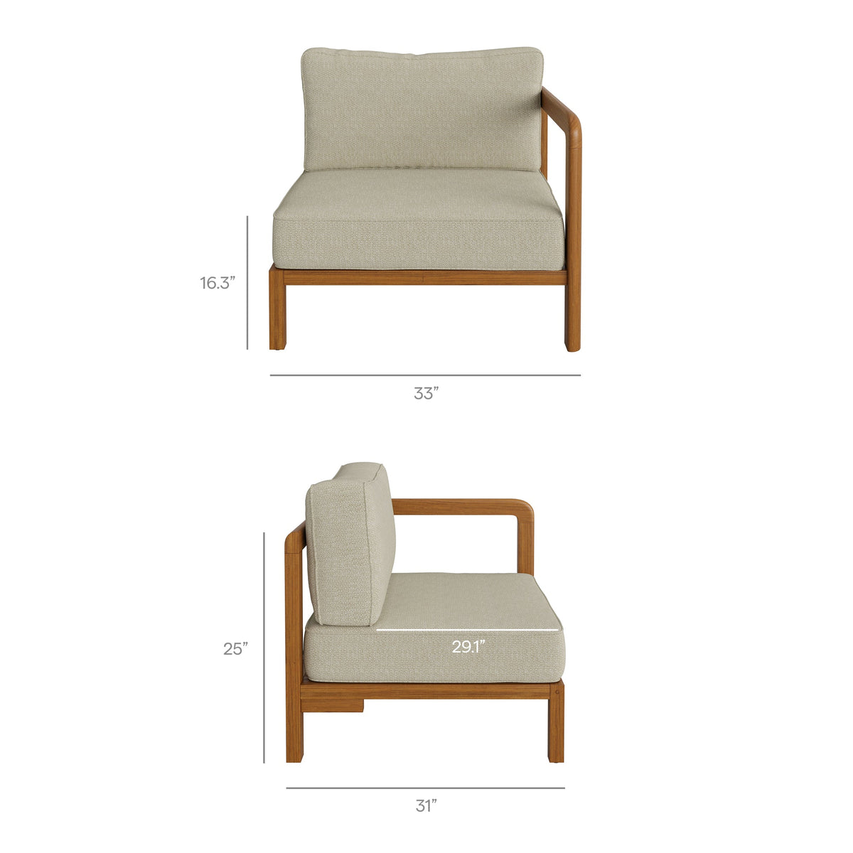 Kona Outdoor Patio Teak Wood Right-Arm Facing Modular Armchair by Modway