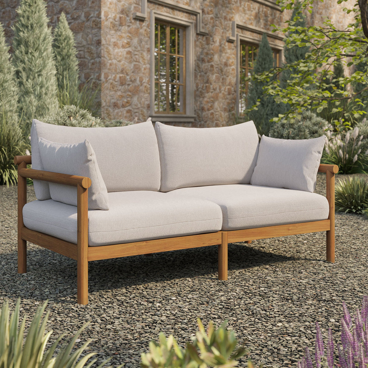 Eleni Outdoor Patio Teak Wood Loveseat by Modway