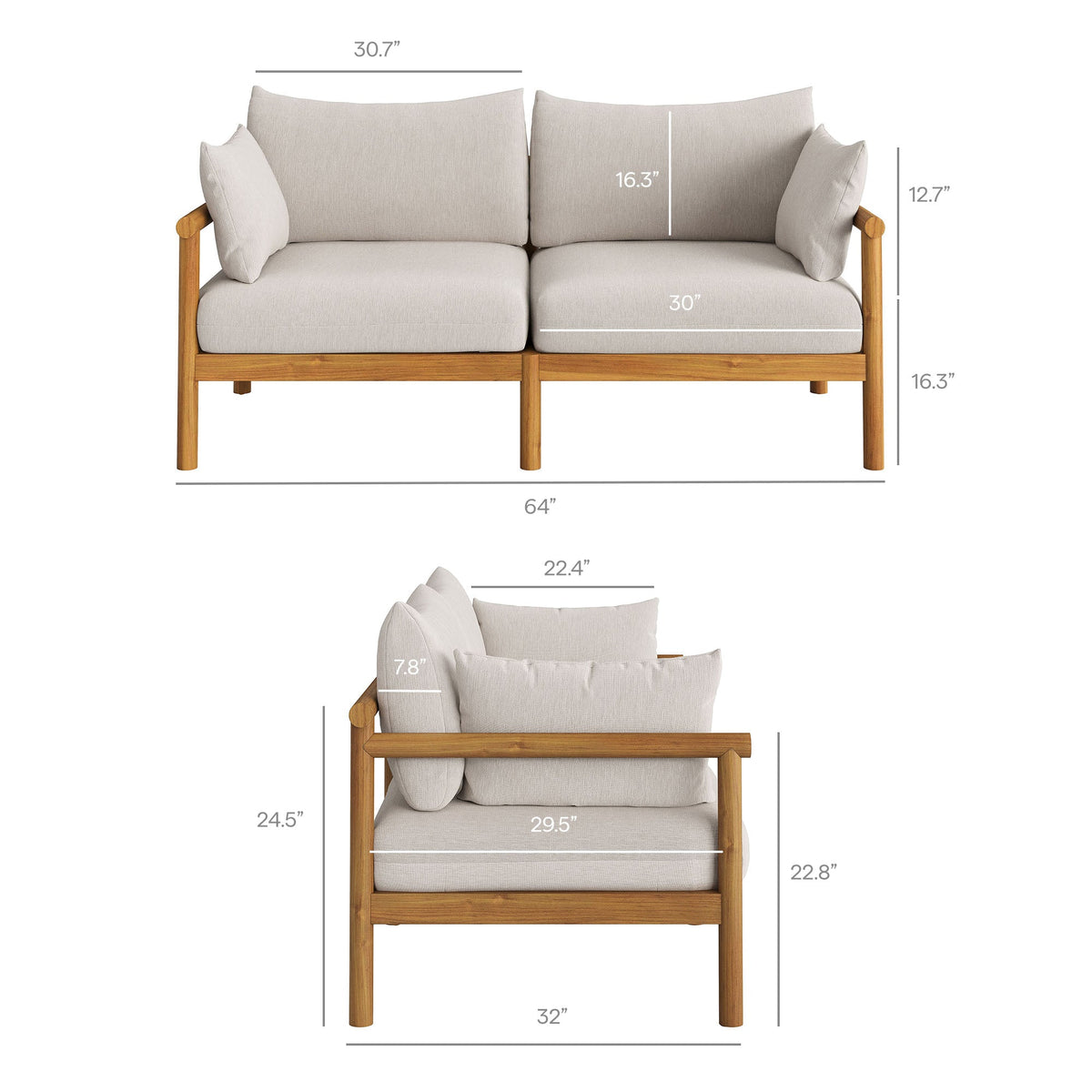 Eleni Outdoor Patio Teak Wood Loveseat by Modway
