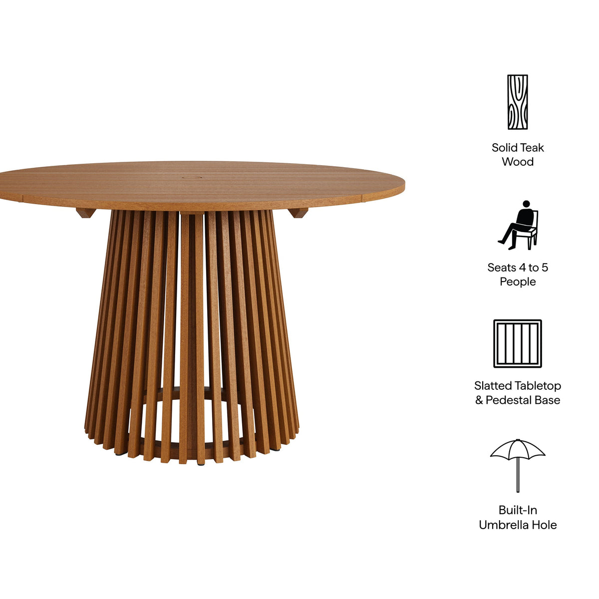Lane Round Outdoor Patio Teak Wood Dining Table by Modway