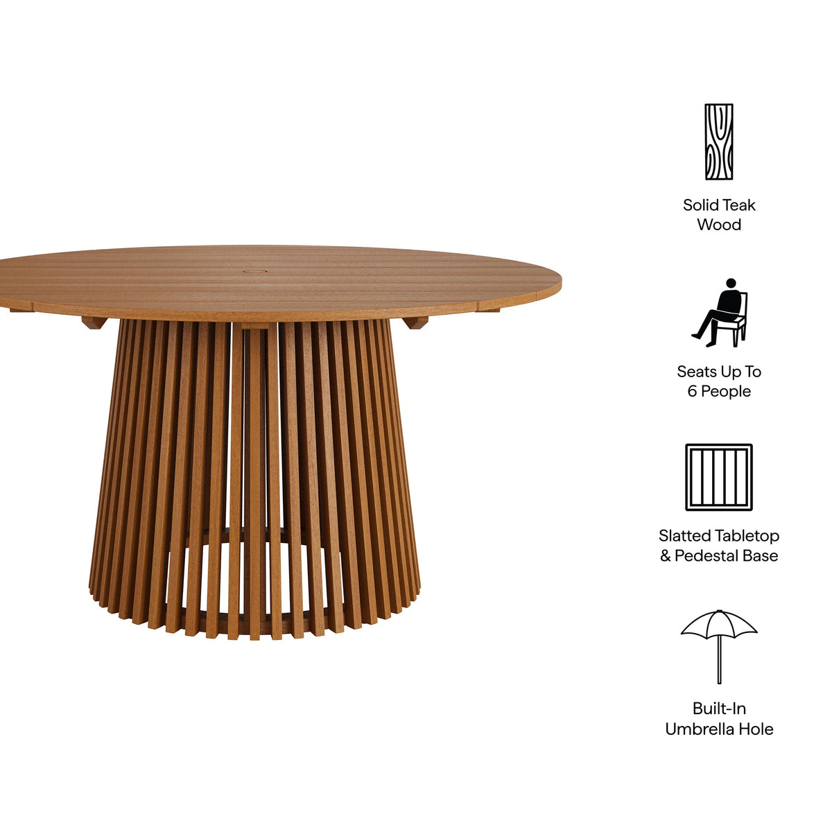 Lane Round Outdoor Patio Teak Wood Dining Table by Modway