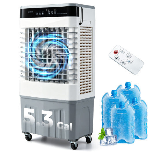 2100 CFM 3-in-1 Evaporative Air Cooler with 5.3 Gal Water Tank for Indoor Outdoor-White