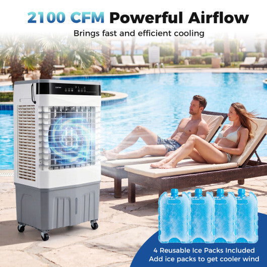 2100 CFM 3-in-1 Evaporative Air Cooler with 5.3 Gal Water Tank for Indoor Outdoor-White