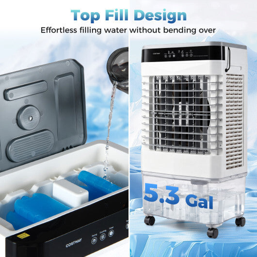 2100 CFM 3-in-1 Evaporative Air Cooler with 5.3 Gal Water Tank for Indoor Outdoor-White