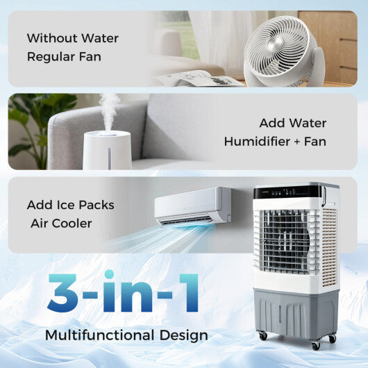 2100 CFM 3-in-1 Evaporative Air Cooler with 5.3 Gal Water Tank for Indoor Outdoor-White