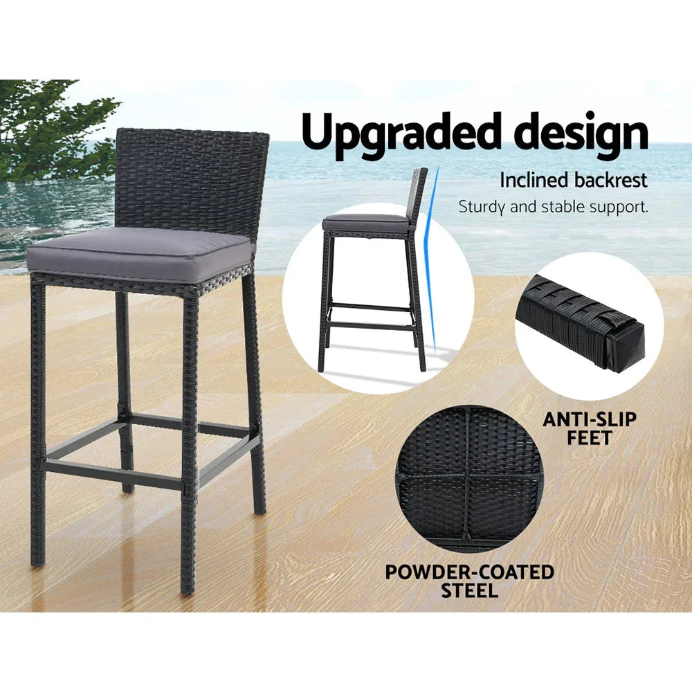 Gardeon Outdoor Bar Set Table Chairs Stools Rattan Patio Furniture 4