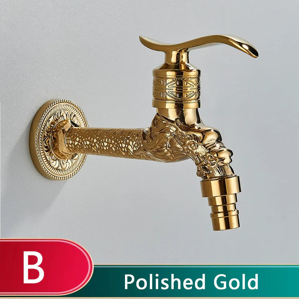 DecorBites™ Dragon Carved Antique Brass Wall Mounted Faucet for Bathroom and Outdoor Use
