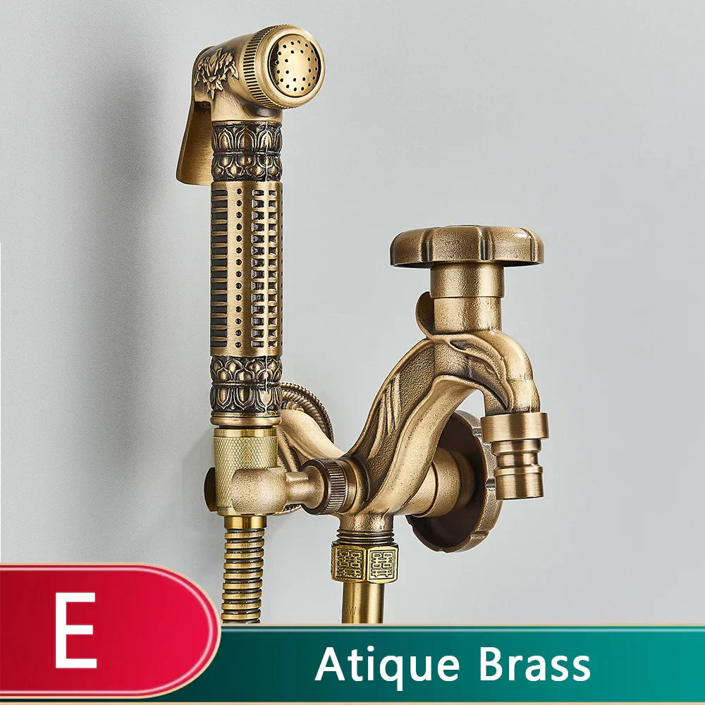 DecorBites™ Dragon Carved Antique Brass Wall Mounted Faucet for Bathroom and Outdoor Use