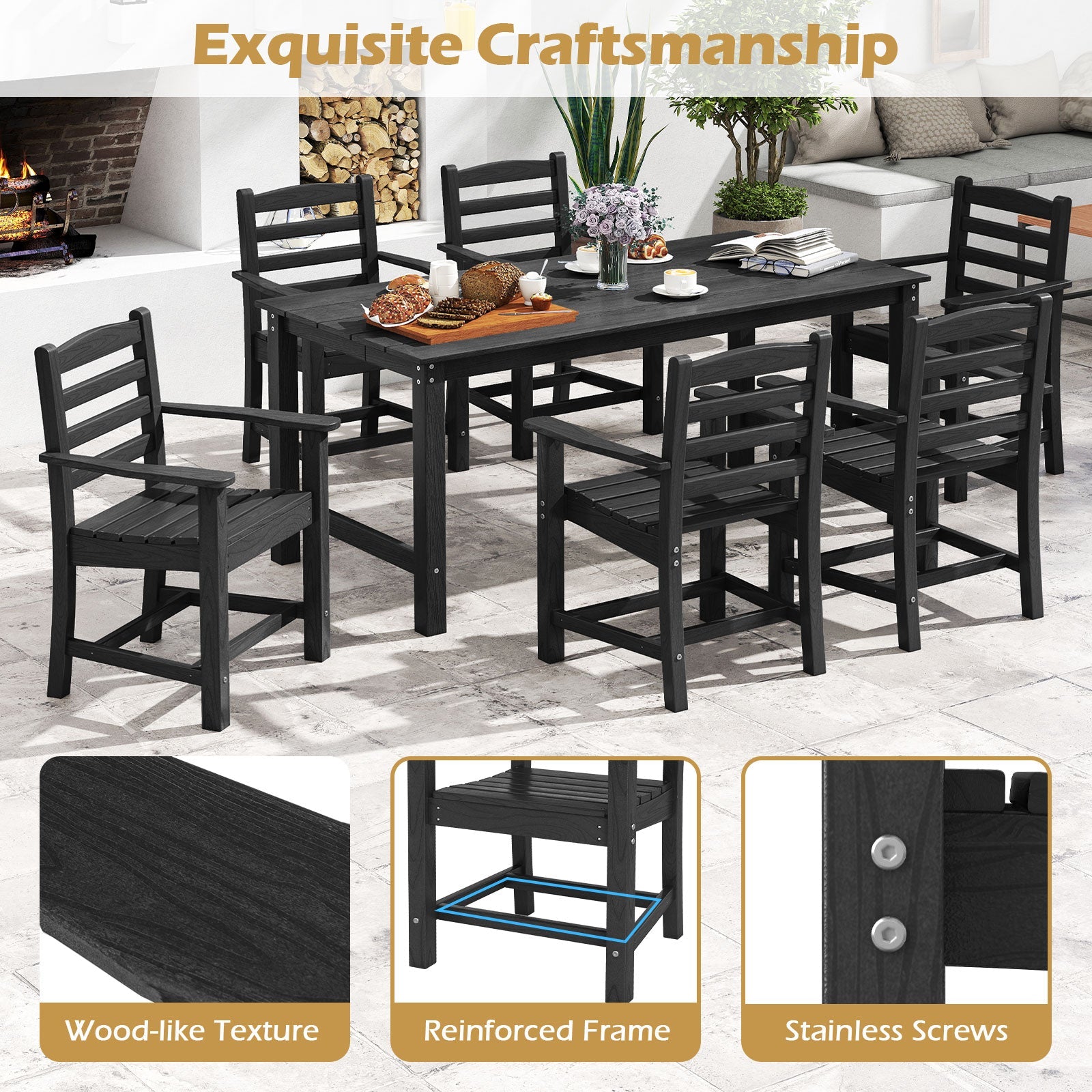 HDPE All Weather Patio Dining Chairs Set of 2 with Wide Armrests