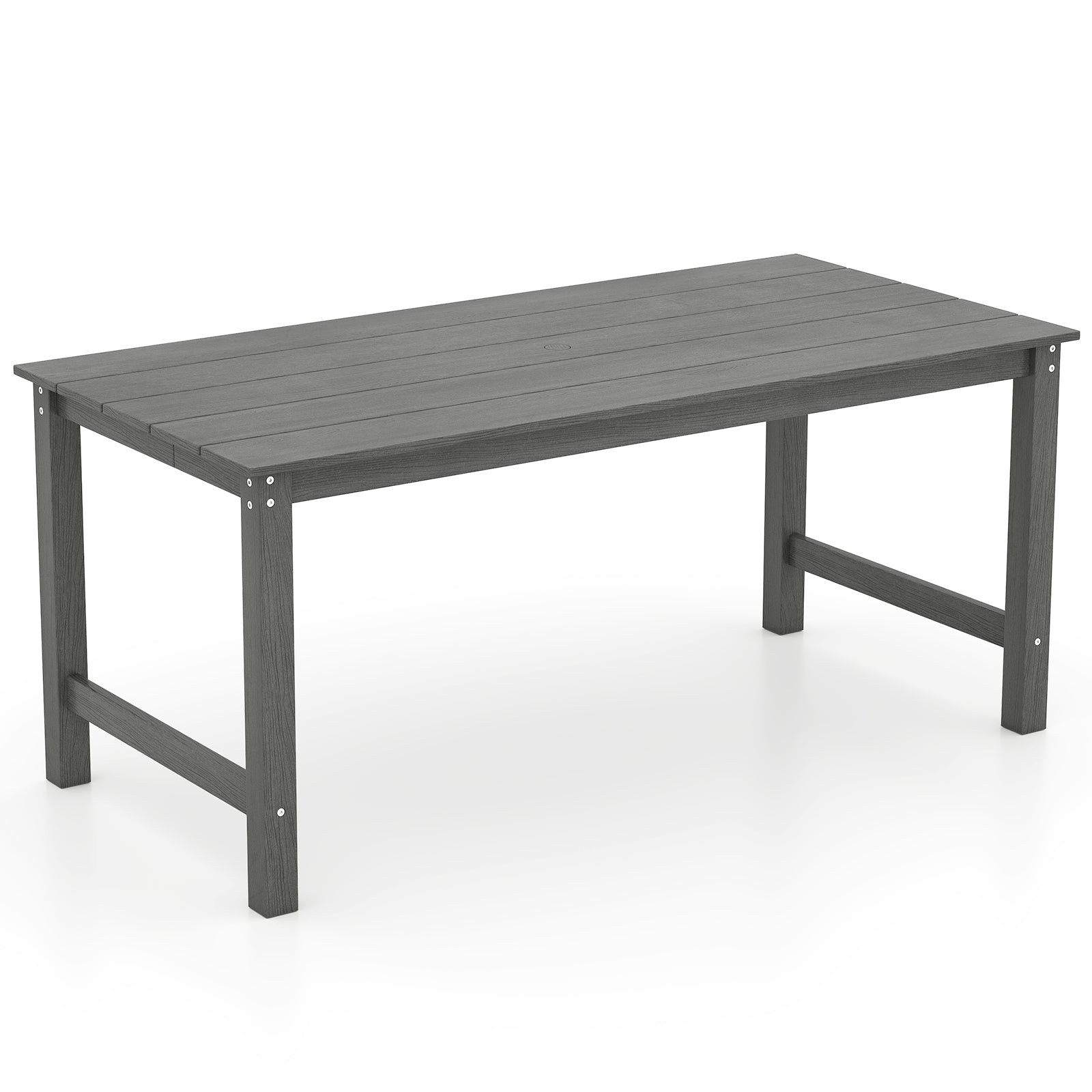 HDPE Outdoor Dining Table for 6 Person with Wood-Like Tabletop and Umbrella Hole