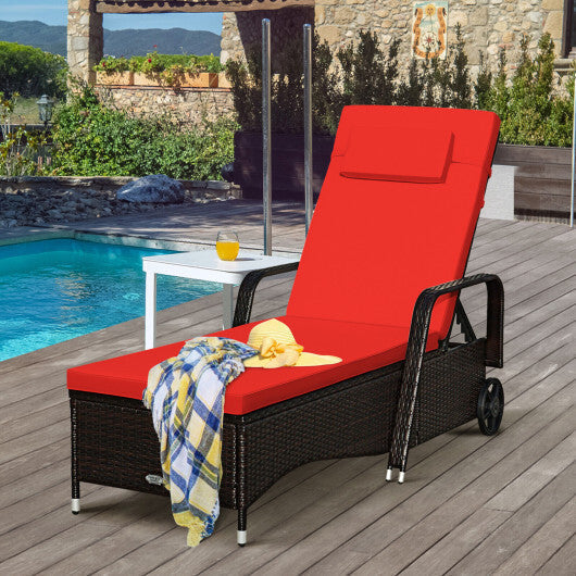 Outdoor Recliner Cushioned Chaise Lounge with Adjustable Backrest