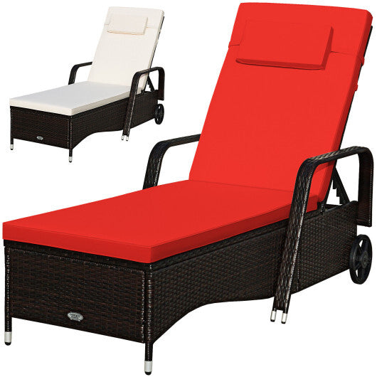 Outdoor Recliner Cushioned Chaise Lounge with Adjustable Backrest