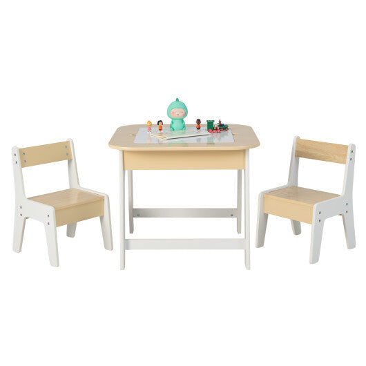 Kid's Table and Chairs Set with Double-sized Tabletop-Gray