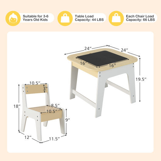 Kid's Table and Chairs Set with Double-sized Tabletop-Gray