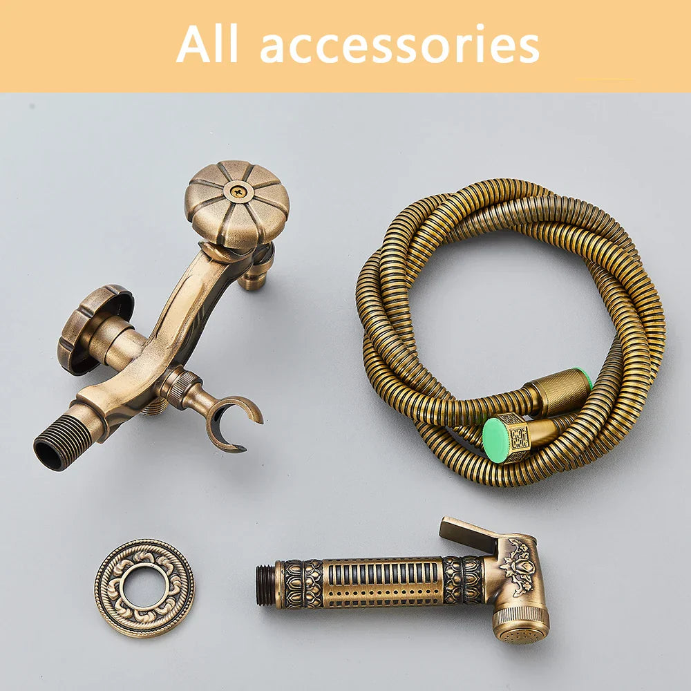 DecorBites™ Dragon Carved Antique Brass Wall Mounted Faucet for Bathroom and Outdoor Use