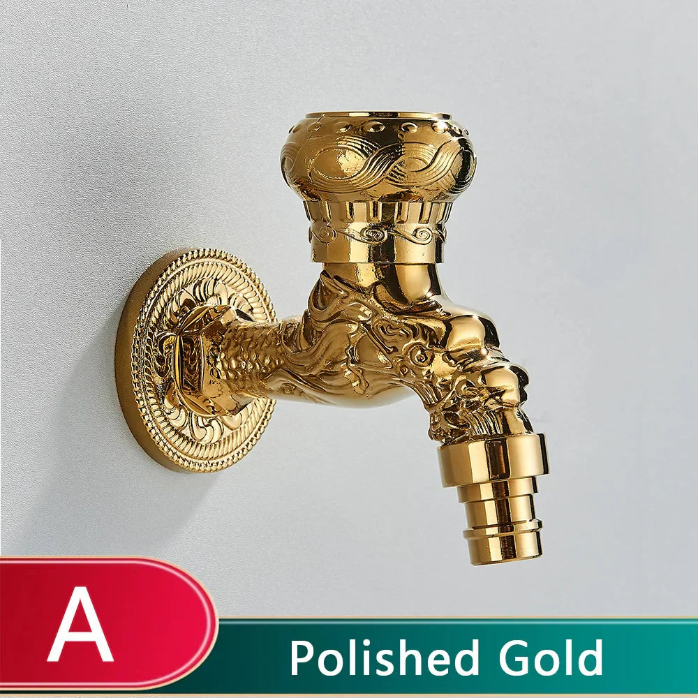 DecorBites™ Dragon Carved Antique Brass Wall Mounted Faucet for Bathroom and Outdoor Use