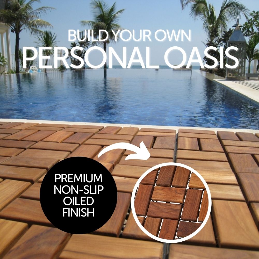 Calgary Oiled Teak Outdoor Interlocking Tiles, 18 Slat (10 sq ft)