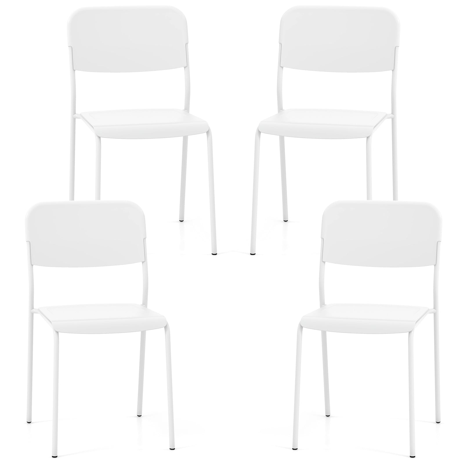 Modern Dining Chairs Set of 4 with Tilted Backrest and Sturdy Metal Legs-White