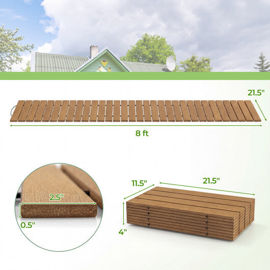 8 Feet Outdoor Pathway Straight Roll-Out Patio Boardwalk-Brown